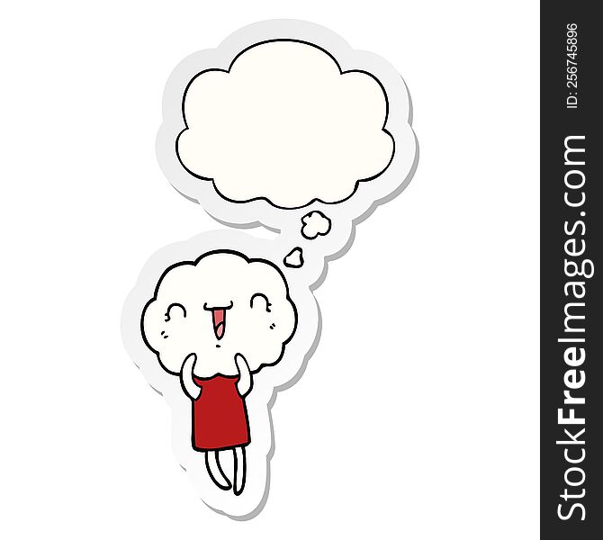 cute cartoon cloud head creature with thought bubble as a printed sticker