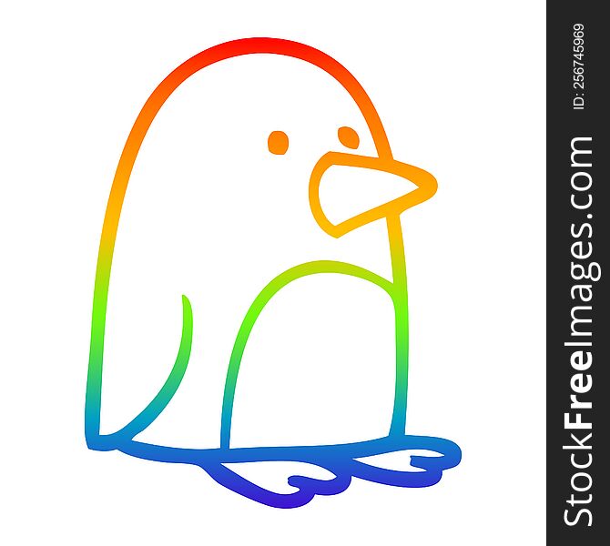 rainbow gradient line drawing of a cartoon small penguin