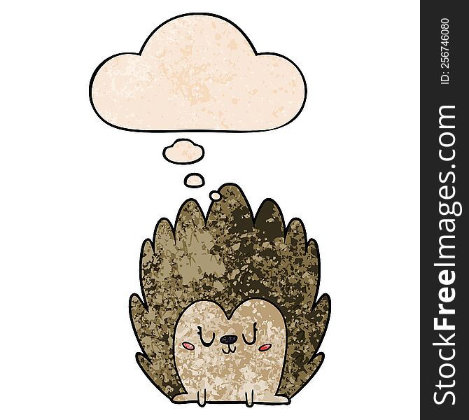 cute cartoon hedgehog and thought bubble in grunge texture pattern style