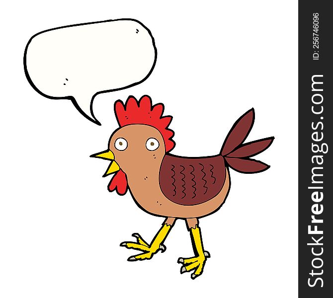 funny cartoon chicken with speech bubble
