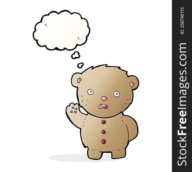 cartoon unhappy teddy bear with thought bubble