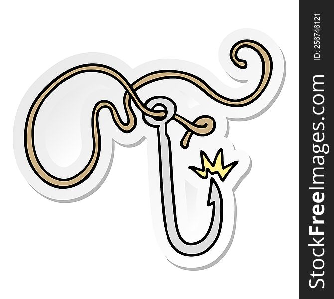 Sticker Cartoon Doodle Of A Sharp Fishing Hook