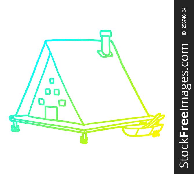 cold gradient line drawing of a cartoon lake house