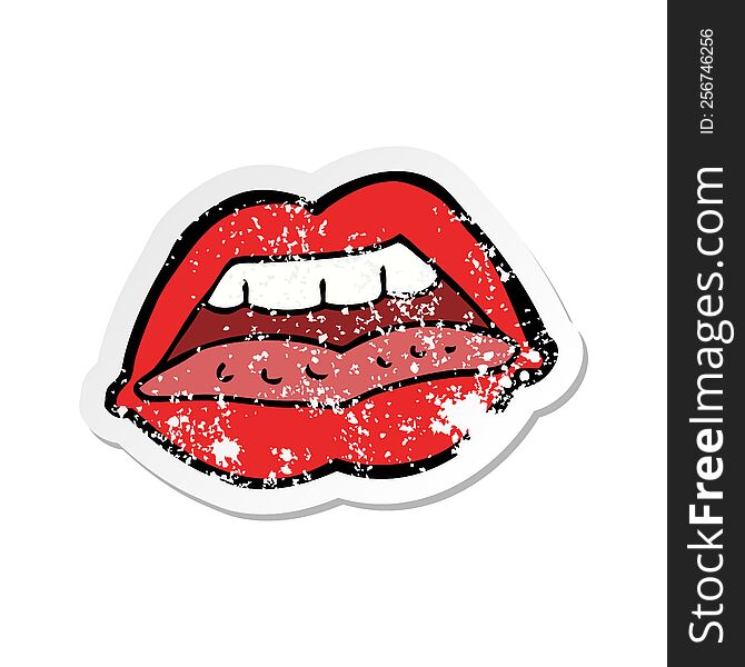 Retro Distressed Sticker Of A Cartoon Sexy Lips Symbol