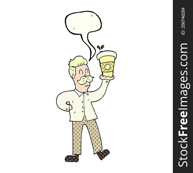 freehand drawn comic book speech bubble cartoon man with coffee cups