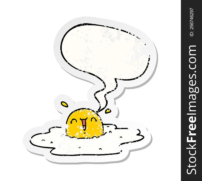Cartoon Fried Egg And Speech Bubble Distressed Sticker