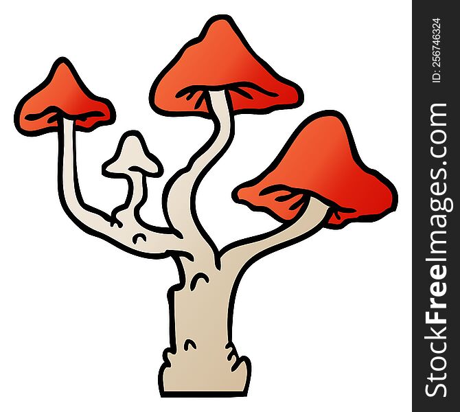 hand drawn gradient cartoon doodle of growing mushrooms