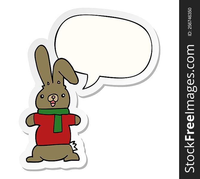 cartoon rabbit with speech bubble sticker. cartoon rabbit with speech bubble sticker