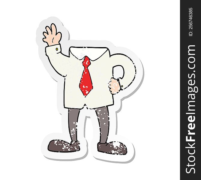 retro distressed sticker of a cartoon headless businessman