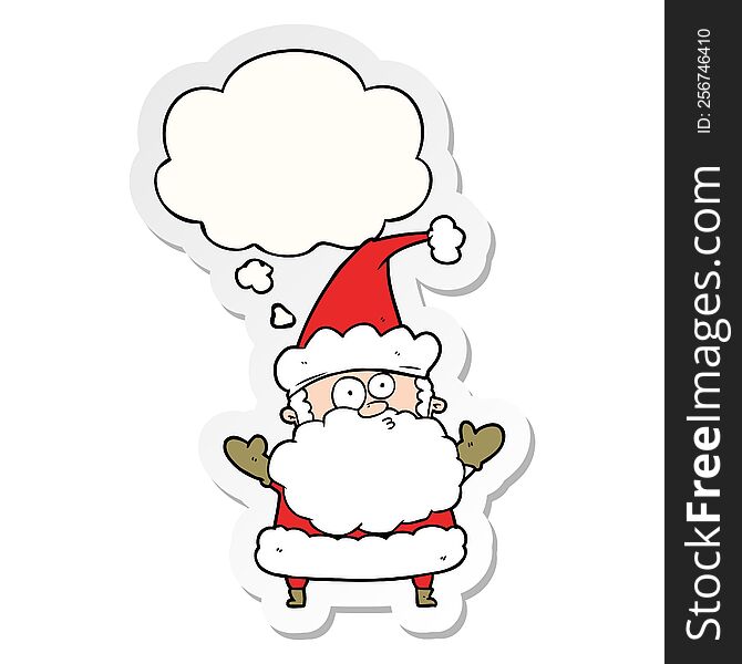 cartoon confused santa claus with thought bubble as a printed sticker