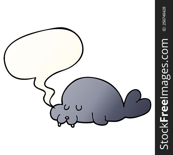Cartoon Walrus And Speech Bubble In Smooth Gradient Style