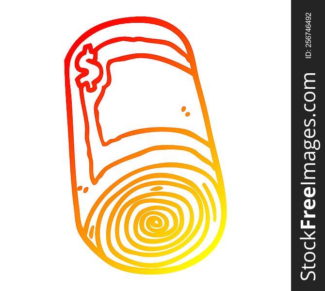 warm gradient line drawing of a cartoon roll of money