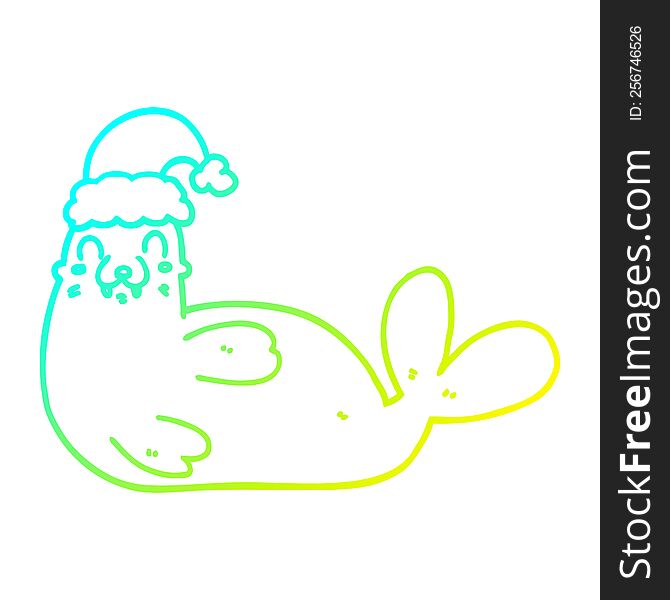 cold gradient line drawing of a cartoon christmas walrus