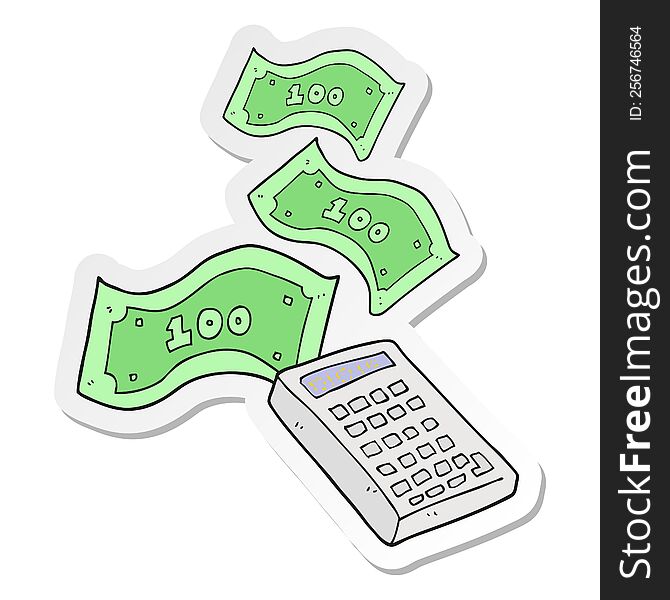 Sticker Of A Cartoon Calculator Counting Money