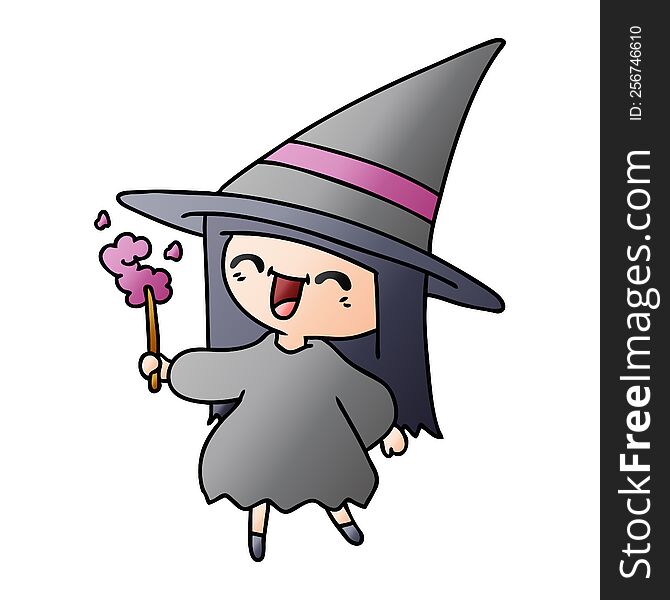 gradient cartoon of cute kawaii witch