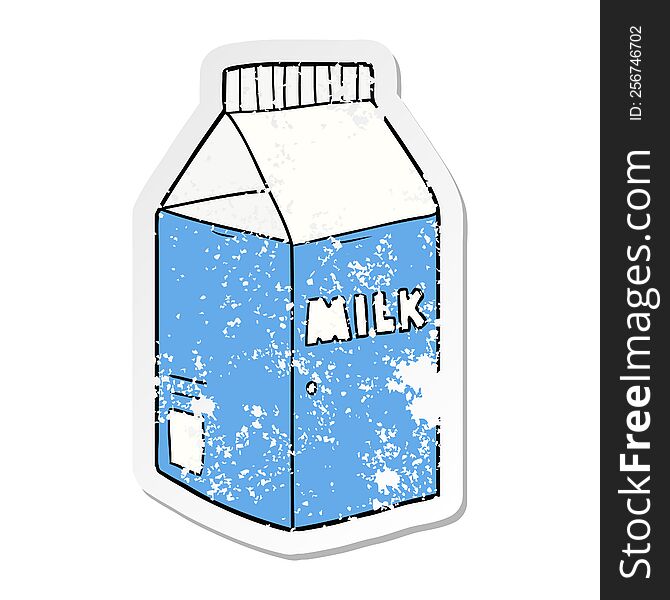 distressed sticker of a cartoon milk carton