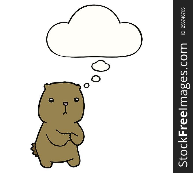 cartoon worried bear with thought bubble. cartoon worried bear with thought bubble