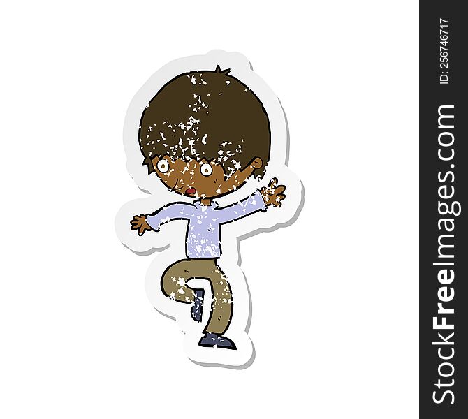 Retro Distressed Sticker Of A Cartoon Panicking Man