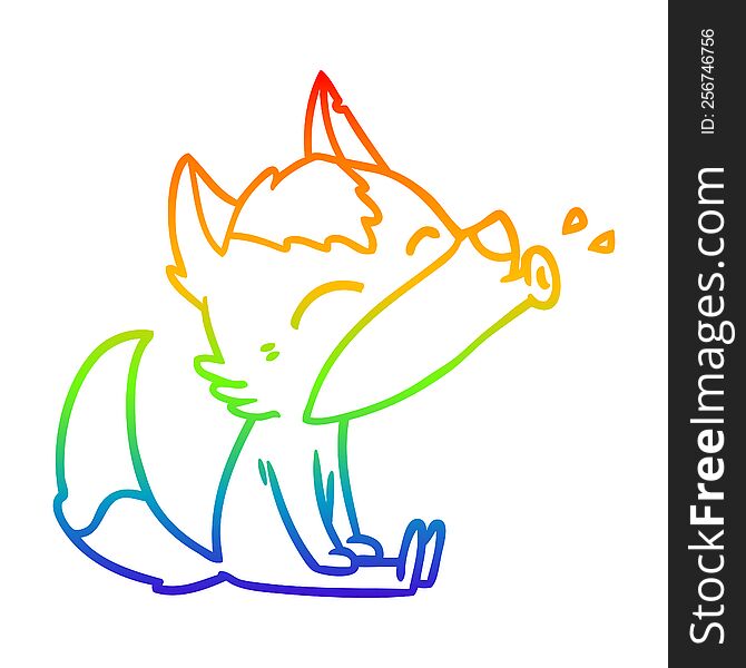 rainbow gradient line drawing of a howling wolf cartoon