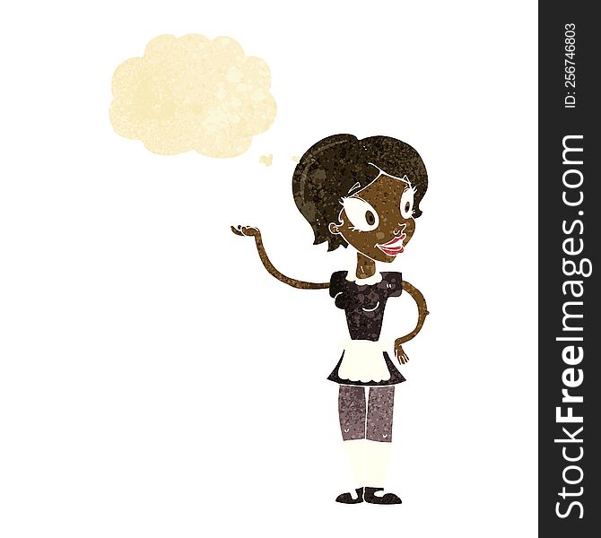 Cartoon Woman In Maid Costume With Thought Bubble