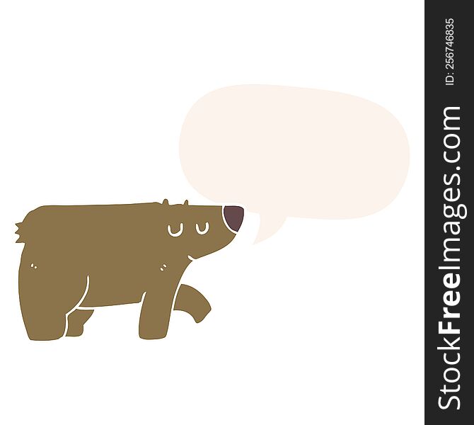 Cartoon Bear And Speech Bubble In Retro Style