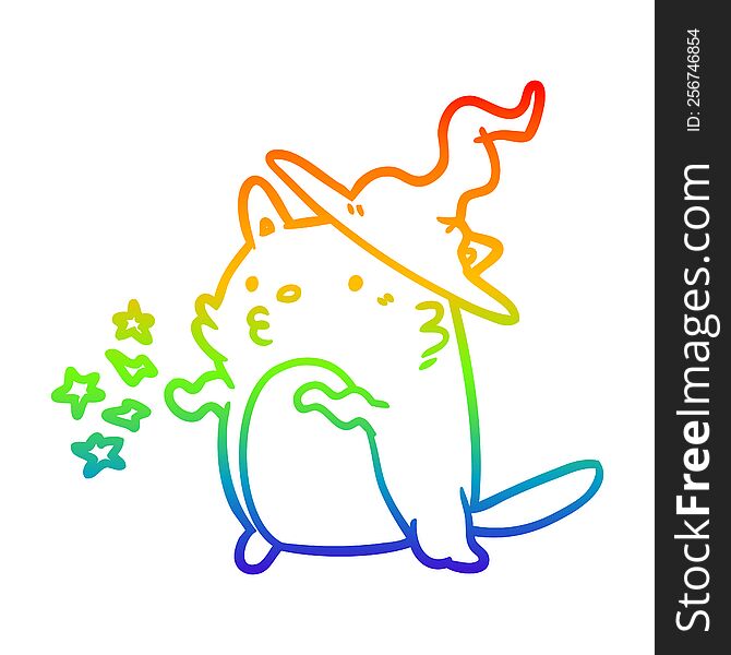 rainbow gradient line drawing of a magical amazing cat wizard