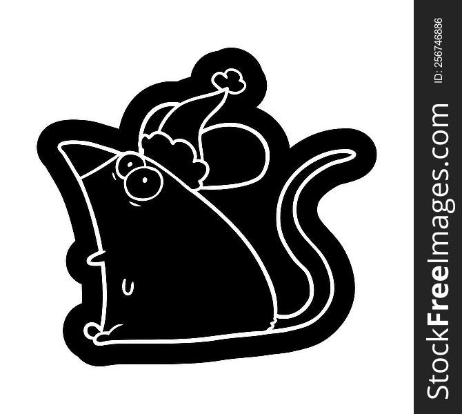 quirky cartoon icon of a frightened mouse wearing santa hat