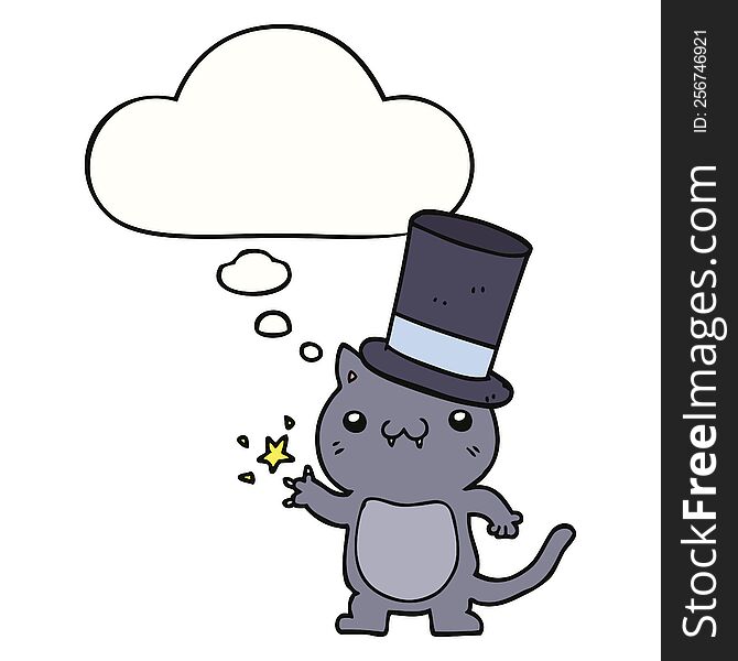 cartoon cat wearing top hat with thought bubble