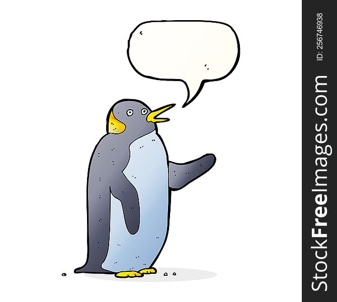 Cartoon Penguin Waving With Speech Bubble
