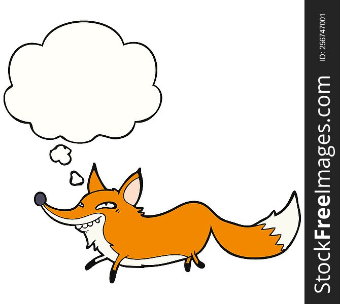 cartoon sly fox with thought bubble. cartoon sly fox with thought bubble