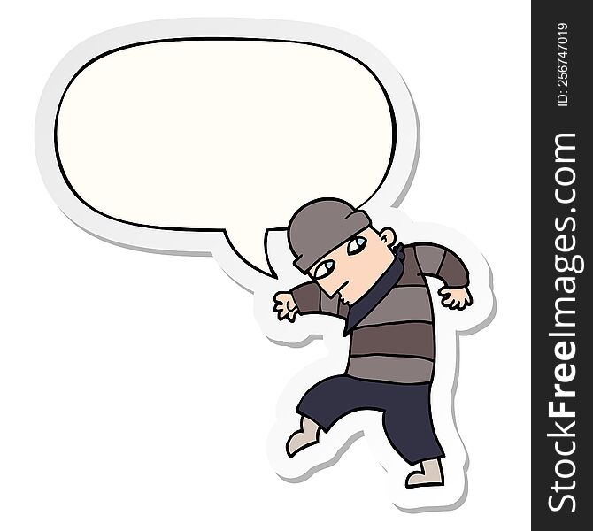 Cartoon Sneaking Thief And Speech Bubble Sticker