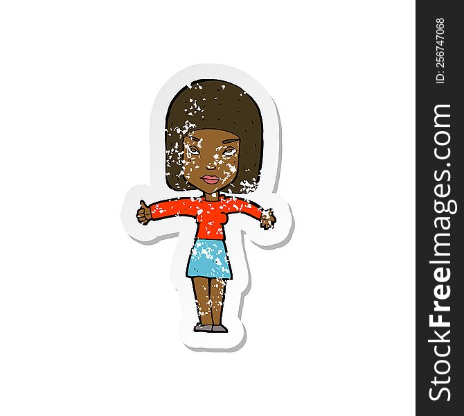 retro distressed sticker of a cartoon woman giving thumbs up symbol