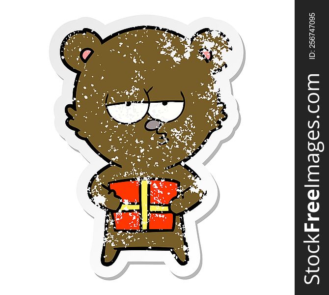 distressed sticker of a christmas bear cartoon