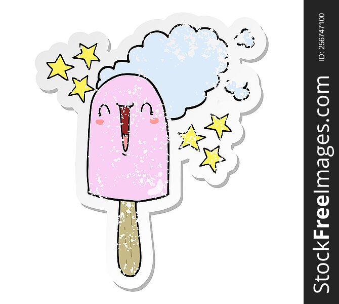 Distressed Sticker Of A Cute Cartoon Ice Lolly