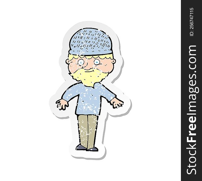 retro distressed sticker of a cartoon man in winter hat