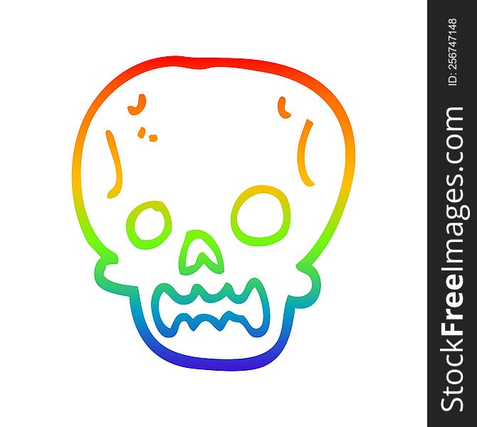 rainbow gradient line drawing of a cartoon halloween skull