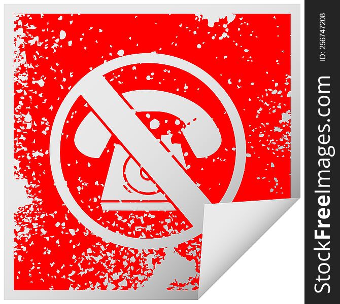 distressed square peeling sticker symbol of a no phones allowed sign