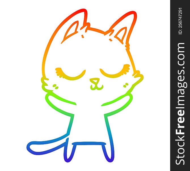 rainbow gradient line drawing of a calm cartoon cat