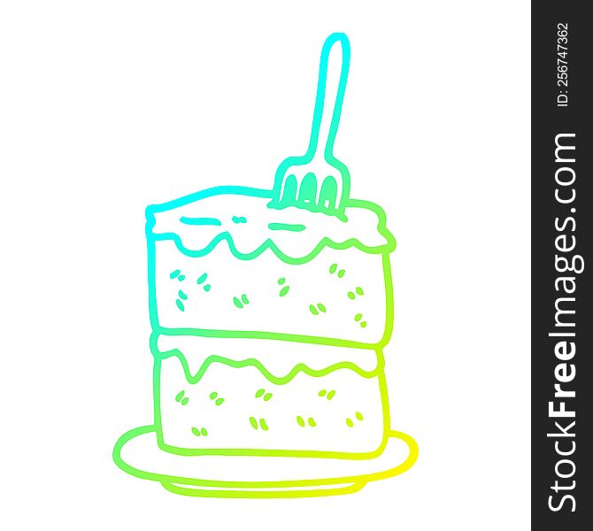 cold gradient line drawing of a cartoon slice of cake