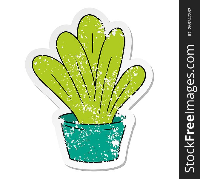 distressed sticker cartoon doodle of a green indoor plant