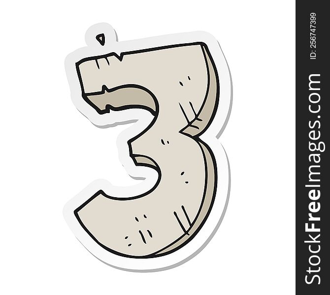 Sticker Of A Cartoon Stone Number Three