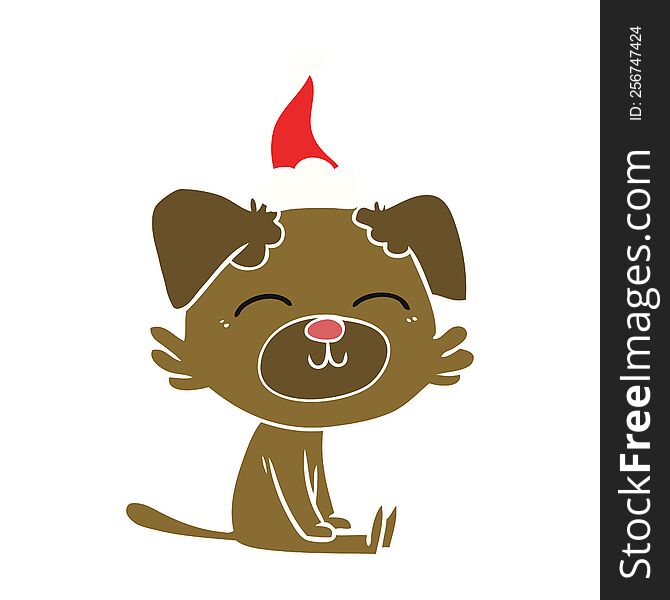 hand drawn flat color illustration of a dog wearing santa hat