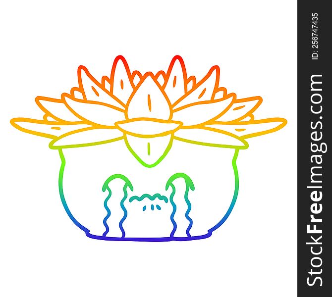 Rainbow Gradient Line Drawing Cartoon Crying House Plant