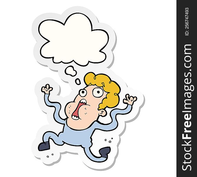 Cartoon Terrified Man And Thought Bubble As A Printed Sticker