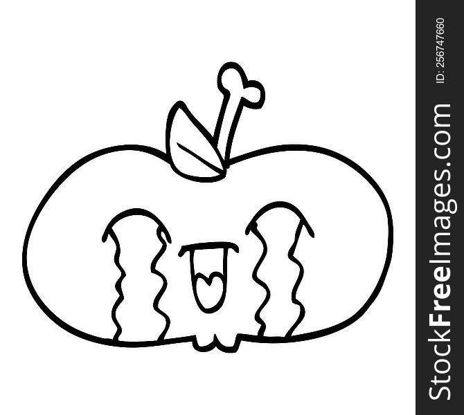 Black And White Cartoon Of A Sad Apple