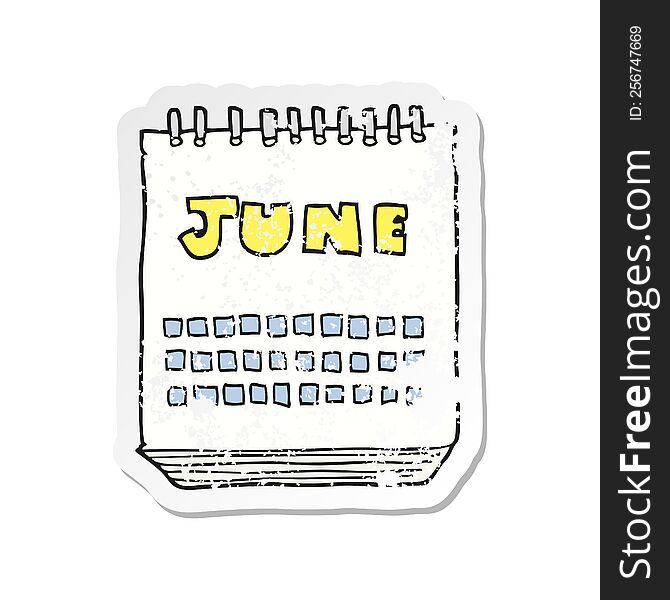 retro distressed sticker of a cartoon calendar showing month of