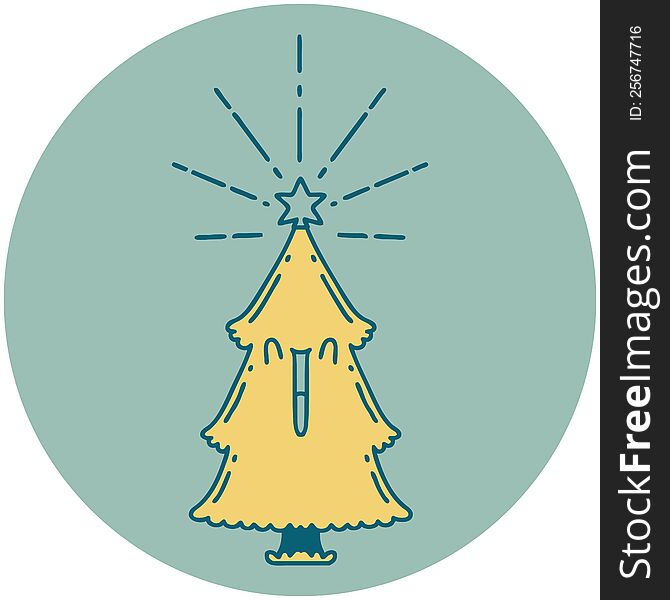 Icon Of Tattoo Style Christmas Tree With Star