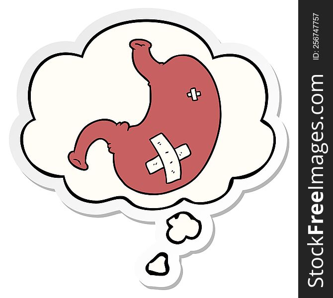 cartoon stomach with thought bubble as a printed sticker