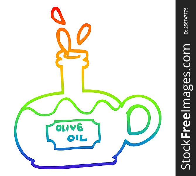 rainbow gradient line drawing of a cartoon bottle of oilve oil