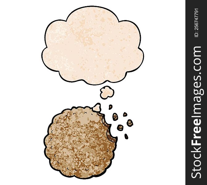 cartoon cookie with thought bubble in grunge texture style. cartoon cookie with thought bubble in grunge texture style